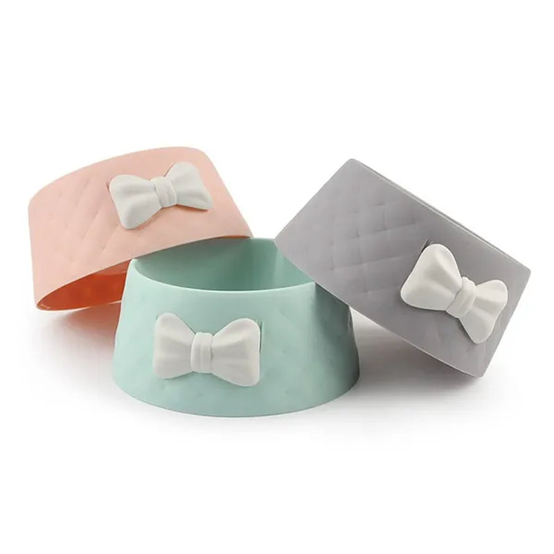 Cute Pet Feeders Bowknot Diamond Pattern Leakproof Bowl for Dog Cat Pets Food Bowls