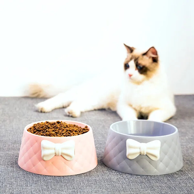 Cute Pet Feeders Bowknot Diamond Pattern Leakproof Bowl for Dog Cat Pets Food Bowls