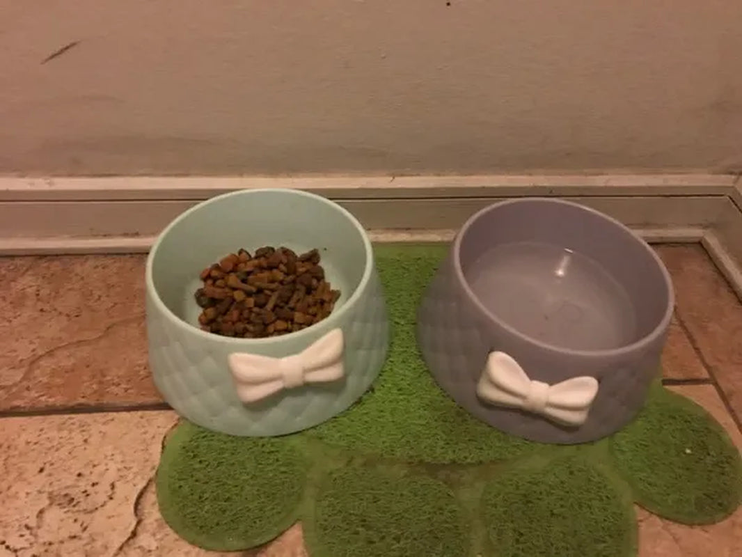 Cute Pet Feeders Bowknot Diamond Pattern Leakproof Bowl for Dog Cat Pets Food Bowls