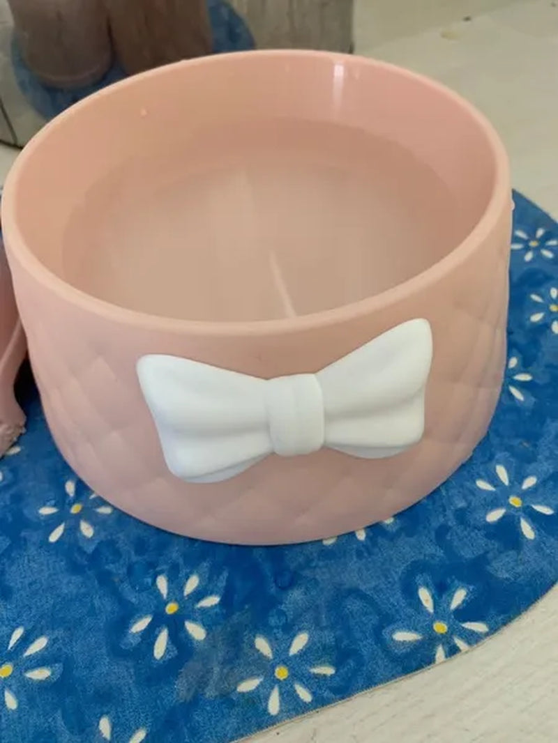 Cute Pet Feeders Bowknot Diamond Pattern Leakproof Bowl for Dog Cat Pets Food Bowls