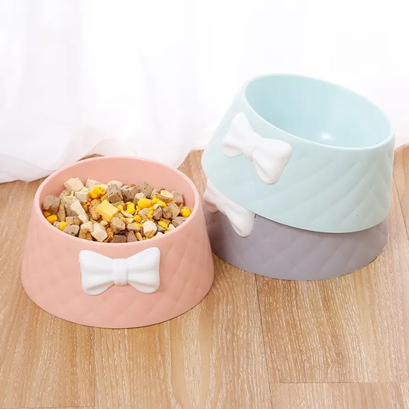 Cute Pet Feeders Bowknot Diamond Pattern Leakproof Bowl for Dog Cat Pets Food Bowls
