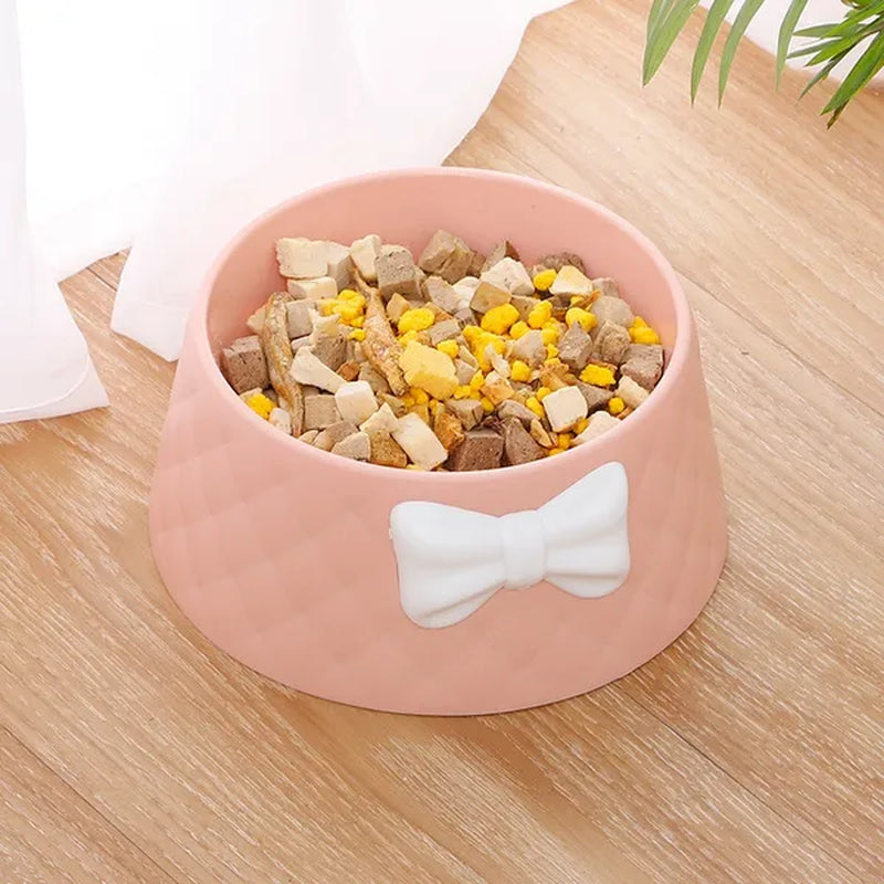 Cute Pet Feeders Bowknot Diamond Pattern Leakproof Bowl for Dog Cat Pets Food Bowls
