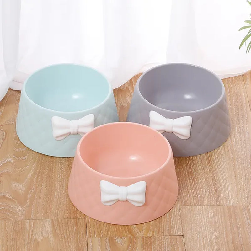 Cute Pet Feeders Bowknot Diamond Pattern Leakproof Bowl for Dog Cat Pets Food Bowls