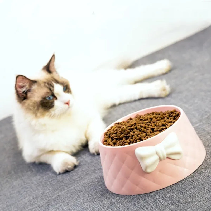 Cute Pet Feeders Bowknot Diamond Pattern Leakproof Bowl for Dog Cat Pets Food Bowls