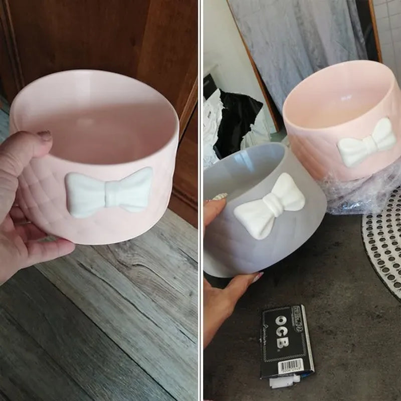 Cute Pet Feeders Bowknot Diamond Pattern Leakproof Bowl for Dog Cat Pets Food Bowls